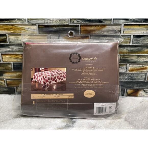 Vintage Kmart Trim A Home Oblong Tablecloth Christmas Poinsettias New Old Stock - Picture 4 of 6